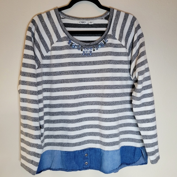 Cute Cato Jeweled Sweater with Jean Bottom Hem Design XL - Picture 2 of 10